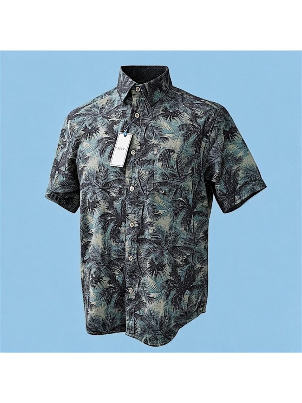 ROWM Mens Large L Tropical Leaf Print Short Sleeve Button Down Cotton Shirt